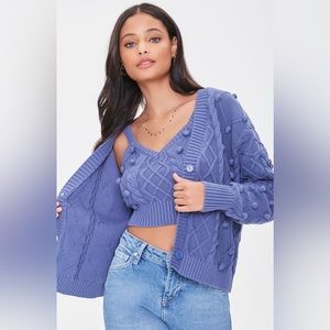 Forever 21 Blue Ball Knit Mini Cardigan Sweater